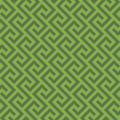 Meander Pixel Art Greenery Seamless Pattern.