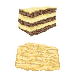 Napoleon cake and mille feuille pastry in watercolor style. Isolated elements. Hand drawn vector illustration.