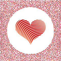 Red heart and little hearts around. Valentines Day background with many hearts on a white background. Symbol of Love Element for wedding Template.
