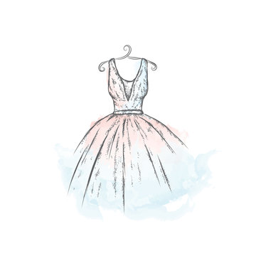 Dress in the vector. Hand drawing clothes . Vintage . Fashion.

