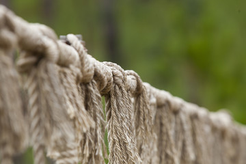Rope with tied knot of a hanging bridge