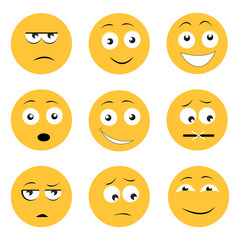 Set of yellow emojis icons isolated on white background. Vector illustration.