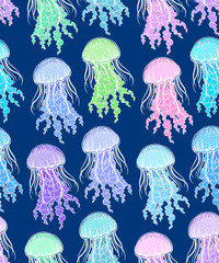 Obraz premium seamless multi-colored jellyfish