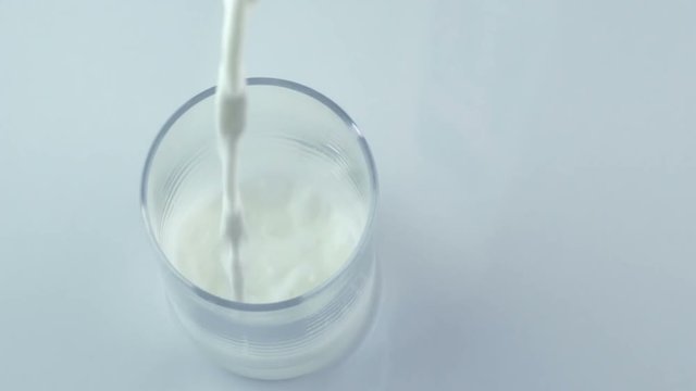 Pouring milk into glass shooting with high speed camera, Top view
