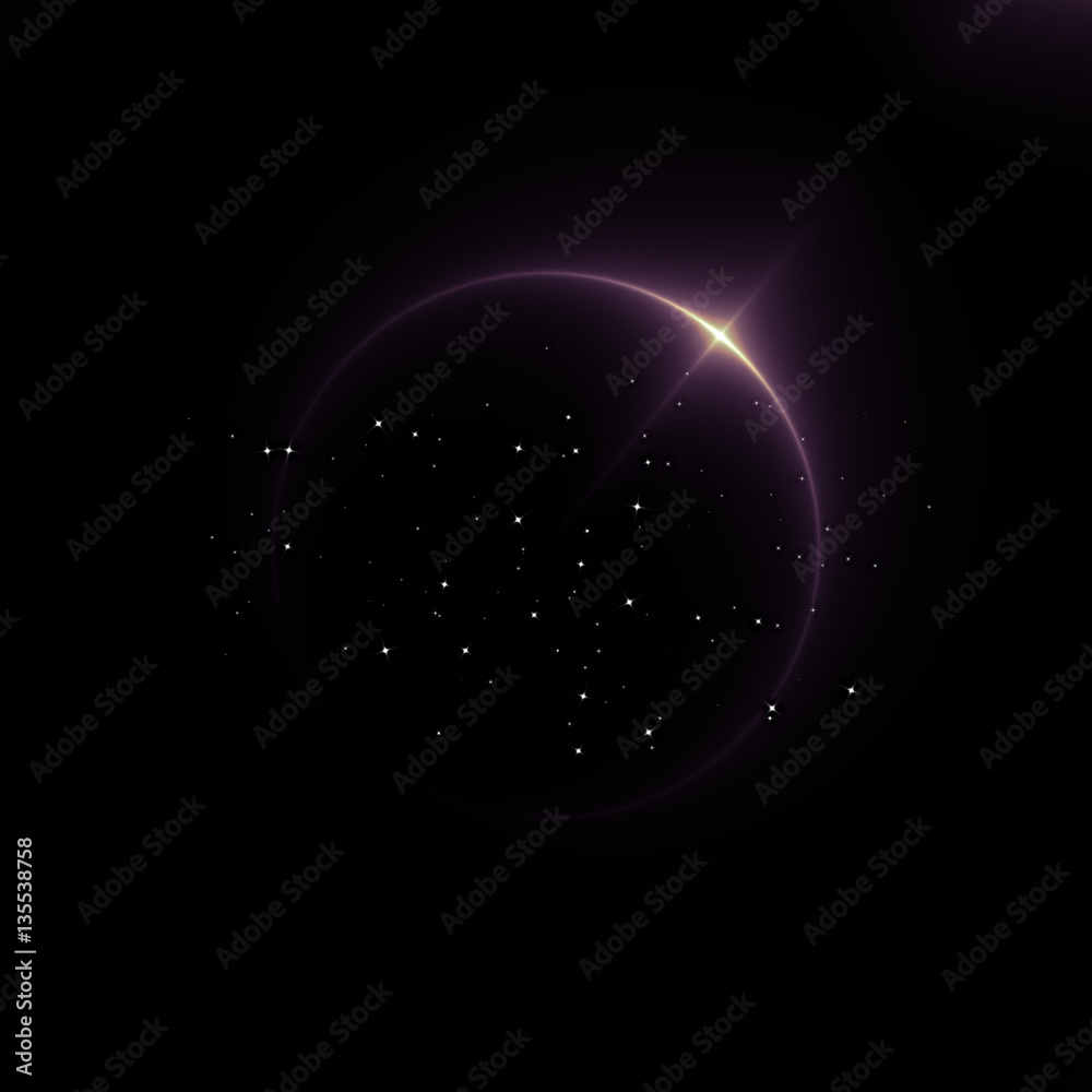 Wall mural illustration of a planet eclipse in deep outer space with stars