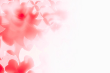  Valentine's day abstract background of soft red, white bokeh blur hearts. Festive valentine backdrop.
