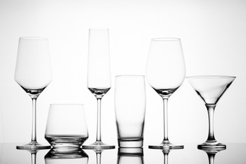 various empty alcoholic glasses