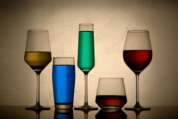 grungy image of various alcoholic glasses