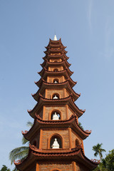 Close up of the main tower at Tran Quoc pagoda in Hanoi capital, Vietnam. 