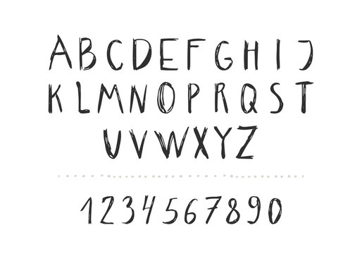 Black hand drawn pencil font. Isolated letters. Vector alphabet.