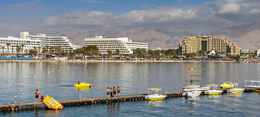 Water sport and recreation activities at the Aqaba gulf (Red Sea) near Eilat – number one resort and recreation town of Israel 