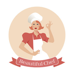 Beautiful Chef. Restaurant emblem retro Style