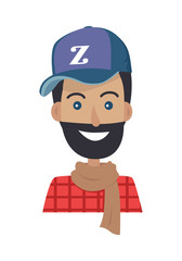 Obraz premium Smiling Man with Beard in Blue Hat and Brown Scarf