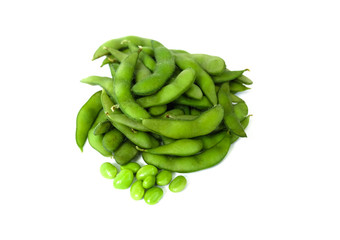 green soybeans and seed isolated, white background