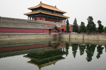 Fototapeta premium Photo of Old Buddhism Temple. Red Asian Pagoda Tower. Ancient Architecture Asian Temple