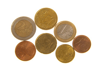Variaty of used euro coins isolated on a white background