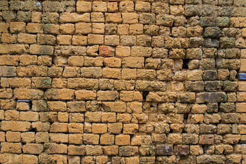 Photo of Aged Brick Texture. Retro Brick Wall Background Aged by Weather