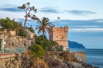 Groppallo Tower in Genoa (Genova) Nervi, Italy, fortress on the sea