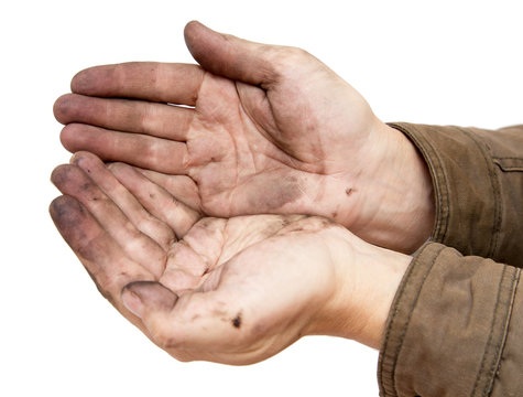dirty hands on a white background