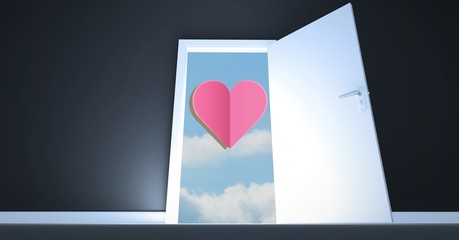 Open door to sky with heart shape