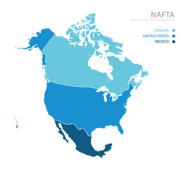 Map of NAFTA (North American Free Trade Agreement) - obrazy, fototapety, plakaty