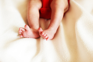 Obraz na płótnie Canvas feet newborn baby on a white blanket. 