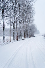 Snowfall between the moraine hills