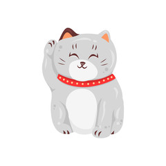 Cute illustration of a lucky Japanese grey cat