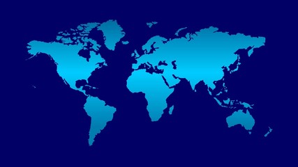 Fototapeta na wymiar World map illustration light blue gradient color continents with dark blue ocean