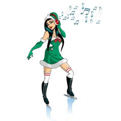 Sexy Santa Girl skates isolated
