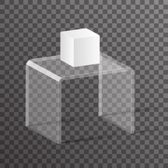 Glass rack shelf podium 3d isometric realistic design vector illustration