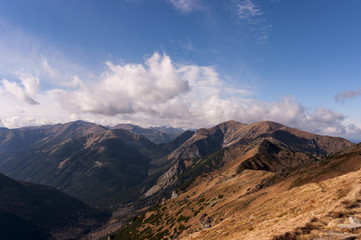 Amazing view of the mountain ridge under the clouds