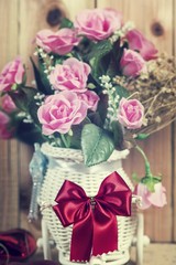 Background of Valentine day with Rose flower, vintage filter image