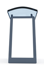 3D rendering of bus stop with blank vertical billboard (light box) isolated on white background