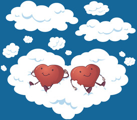 Hearts in the clouds background blue