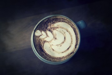 coffee latte art, vintage filter image