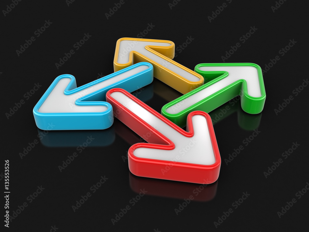 Poster 3d image of arrows in different directions. image with clipping path