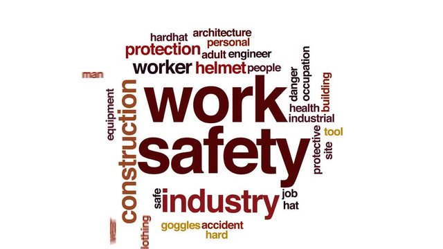 Work safety animated word cloud, text design animation.
