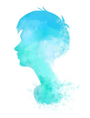 Watercolor young woman digital illustration.