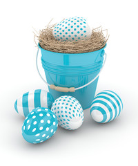 3d rendering of Easter eggs with decorative bucket