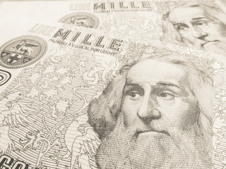 Marco Polo over an old one thousand Lire  Italian bill