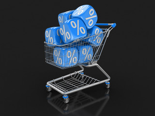 Shopping Cart and Dices with percent sign. Image with clipping path 