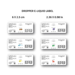Dropper e-liquid label for branding identity of eliquid brand white clean look