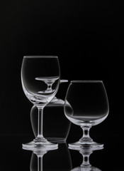 Crystal wine glasses,closeup shot on black isolated.