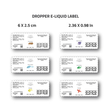 Dropper e-liquid label for branding identity of eliquid brand white clean look