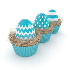 3d rendering of Easter eggs in muffin nests
