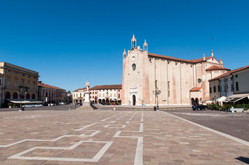 Walking along the street of the old village