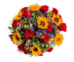 Obraz premium Bouquet of flowers top view on white background