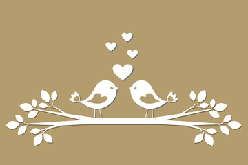 Cute birds with hearts cutting from paper