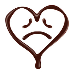 Chocolate heart shape smiley face on white background